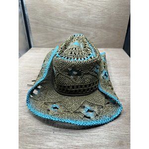 Mexican SOM-HER SOMHER Size M Lightweight Shaped Straw Beaded Cowboy Hat